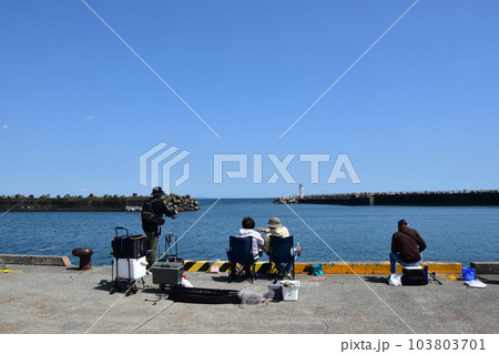 五月晴れの大磯港堤防の釣り人 103803701