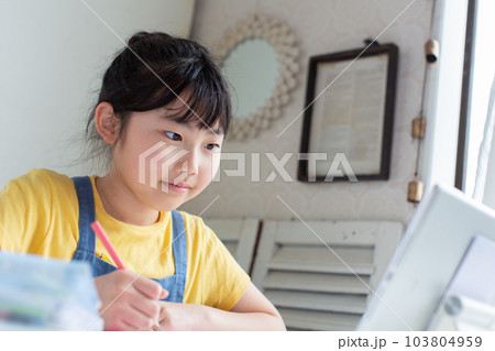 タブレットで通信講座を学ぶ小学生 103804959