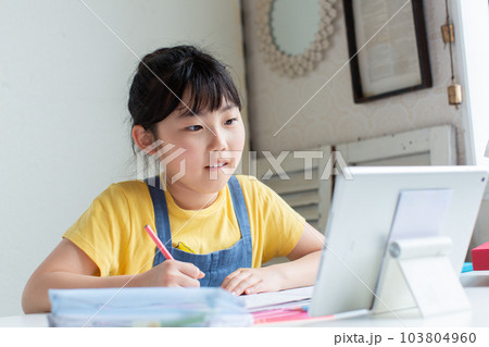 タブレットで通信講座を学ぶ小学生 タブレットで通信講座を学ぶ小学生 103804960