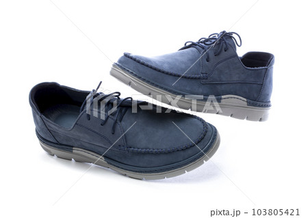 Blue leather men's shoes on a white background 103805421