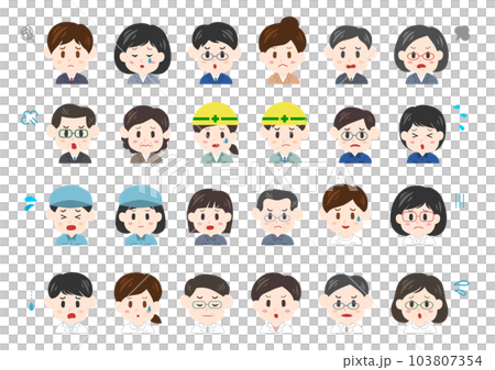 働く人々の困り顔・怒り顔の表情アイコンイラストセット 103807354