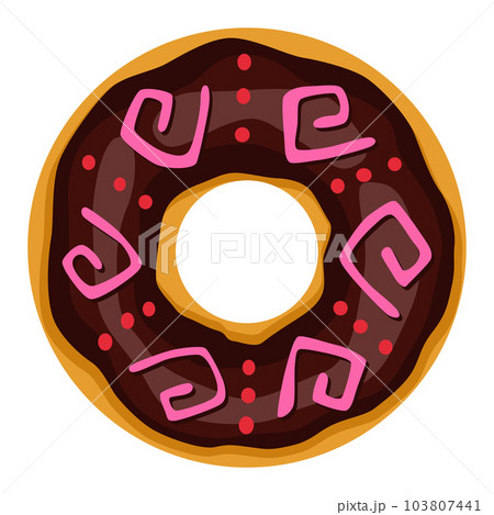 Donut. Top view sweet dessert into glaze for menu design, cafe decoration or delivery box. Candy food with sprinkles. Traditional breakfast Donut. Top view sweet dessert into glaze for menu design, cafe decoration or delivery box. Candy food with sprinkles. Traditional breakfast 103807441