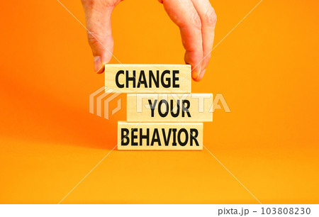 Motivation and Change your behavior symbol. Concept words Change your behavior on wooden block on a beautiful orange table orange background. Business change your behavior concept. Copy space. Motivation and Change your behavior symbol. Concept words Change your behavior on wooden block on a beautiful orange table orange background. Business change your behavior concept. Copy space. 103808230