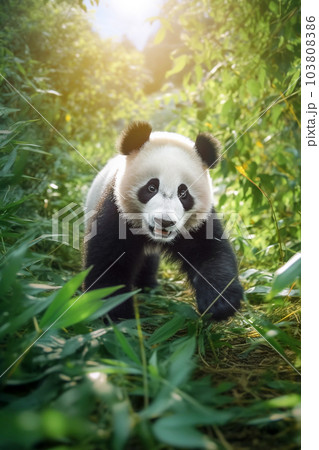 笹林を歩く子供のジャイアントパンダ 103808386