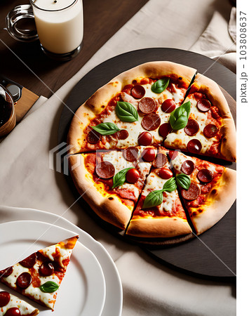 Realistic pizza cozy restaurant warm lighting. 103808637