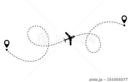Airplane dotted route line. Path travel line shape. Flight route with start point and dash line trace for plane isolated vector illustration Airplane dotted route line. Path travel line shape. Flight route with start point and dash line trace for plane isolated vector illustration 103808877