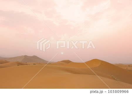 Majestic beautiful scene of Merzouga dunes of Sahara desert Morocco. Majestic beautiful scene of Merzouga dunes of Sahara desert Morocco. 103809966