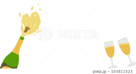 Champagne drink isolated on a white background. A flying cork from a bottle. Champagne glasses. Poster, postcard, flyer design. The concept of the holiday. Vector flat illustration. Champagne drink isolated on a white background. A flying cork from a bottle. Champagne glasses. Poster, postcard, flyer design. The concept of the holiday. Vector flat illustration. 103811523
