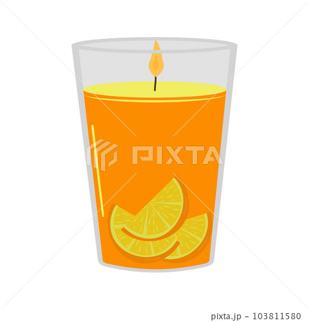 Flat illustration of typical scented wax candle isolated on white. Orange scented candle. Home design, interior, light concept. Vector. 103811580