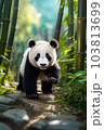 竹林を歩くジャイアントパンダの子供 103813699
