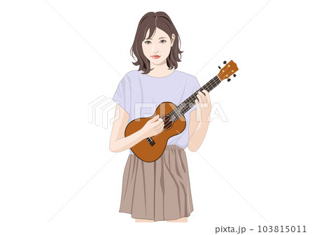 ウクレレを弾く若い女性イラスト 103815011