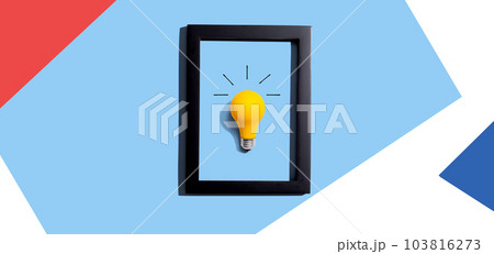 Yellow light bulb inside a frame - inspiration, creativity themes Yellow light bulb inside a frame - inspiration, creativity themes 103816273