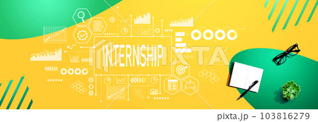 Internship theme with notebook and pen 103816279