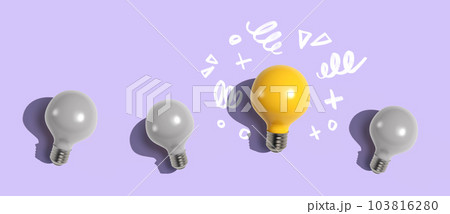 One out unique idea light bulb - Flat lay 103816280