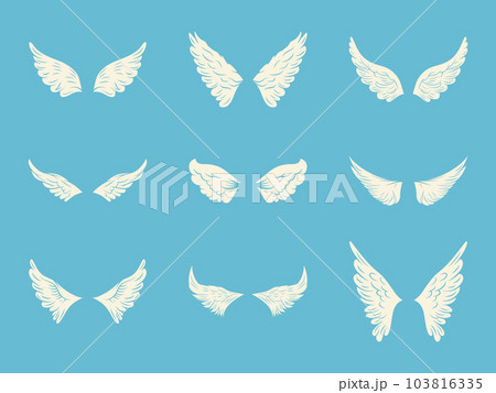 Vector White Wing Icon Set. Vintage Angel Wings, Icons, Design Template, Clipart Collection. Cupid, Bird Wings. Vector illustration 103816335
