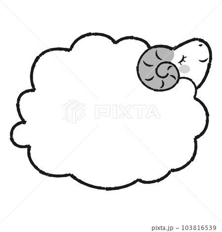 シンプルでかわいいモコモコの羊（横向き）白黒 103816539