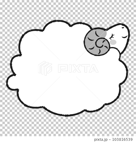 シンプルでかわいいモコモコの羊（横向き）白黒 103816539