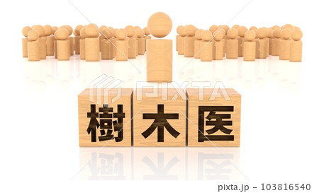 樹木医の文字が印字された木製ブロックと木製棒人間 103816540