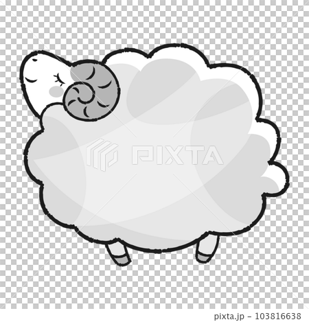 簡單可愛的毛茸茸的羊(側身)黑白 簡單可愛的毛茸茸的羊(側身)黑白 103816638