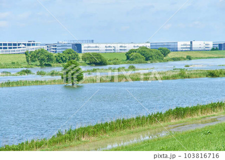 2023年6月2日大雨の後の埼玉県吉川市の調整池 103816716