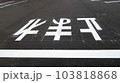 駐車場に描かれた白線や注意喚起の文字 103818868