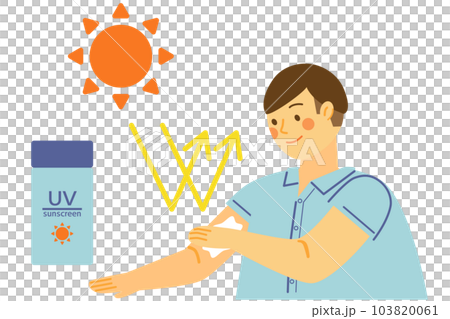 A man in a cutter shirt applying sunscreen A man in a cutter shirt applying sunscreen 103820061