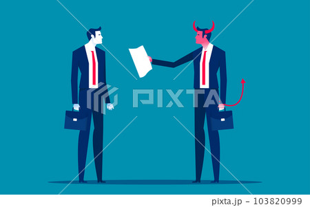 Devil and businessman. Business evil contract vector illustration Devil and businessman. Business evil contract vector illustration 103820999