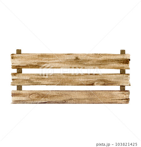 Wooden empty box watercolor illustration. Hand drawn box made on natural material element. Wooden rustic container for fruit and vegetables storage. Isolated on white background 103821425