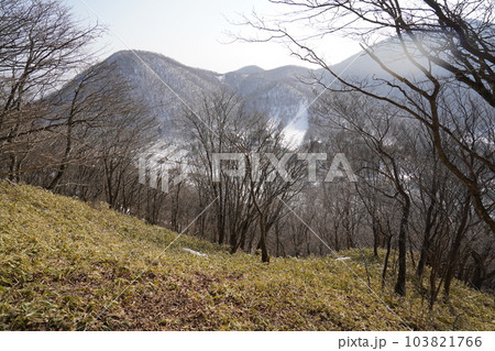 草春の赤城山　駒ケ岳から大沼への下山道から見る地蔵岳方面　2023年3月8日 103821766