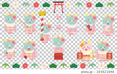 初詣と初売りの着物を着た竜(辰)さんセット 103821848