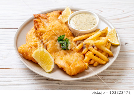 fish and chips with french fries fish and chips with french fries 103822472