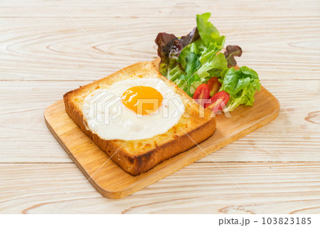 bread toasted with cheese and fried egg 103823185