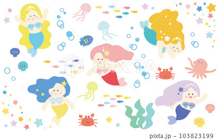 人魚姫と海の中のイラストセット 103823199