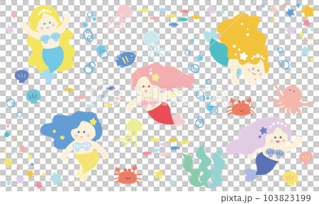 人魚姫と海の中のイラストセット 103823199