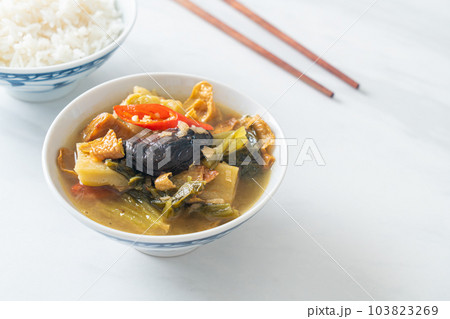 boiled pickled cabbage and bitter gourd soup boiled pickled cabbage and bitter gourd soup 103823269