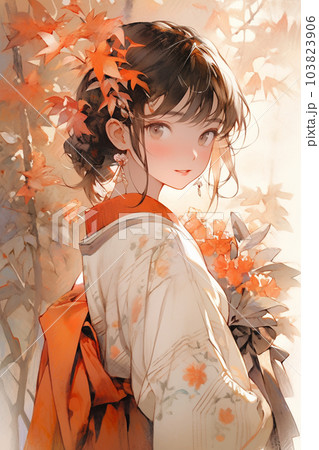 秋の装い紅葉とお着物和風美人 秋の装い紅葉とお着物和風美人 103823906