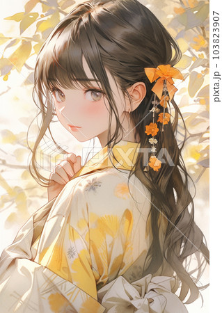 和風お着物美少女のイラスト素材 [103823907] - PIXTA