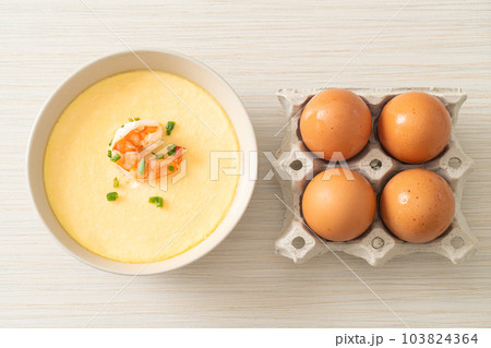 Steamed egg with shrimp and spring onions Steamed egg with shrimp and spring onions 103824364