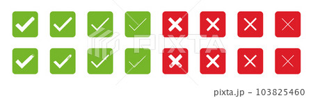 Hand painted approved and rejected signs. Grunge style check mark and cross vector illustration 103825460