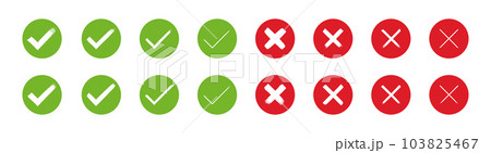 Hand painted approved and rejected signs. Grunge style check mark and cross vector illustration Hand painted approved and rejected signs. Grunge style check mark and cross vector illustration 103825467