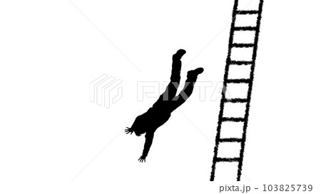 ハシゴから転落する人物シルエット_透明背景ワイド 103825739