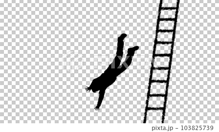 ハシゴから転落する人物シルエット_透明背景ワイド 103825739