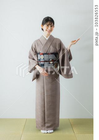 色無地　着物　全身　畳 103826553