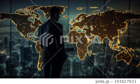 世界地図を眺めるビジネスマン　AI画像 103827631