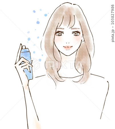 ミストタイプの化粧水をつける女性のイラスト 103827986