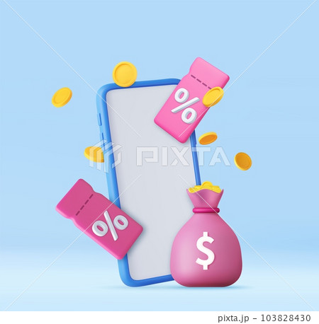 3D Gift Coupon on mobile phone. 3D Gift Coupon on mobile phone. 103828430