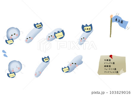 善玉菌のかわいいイラストのセットです。 善玉菌のかわいいイラストのセットです。 103829016