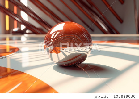 Polygonal transparent ball in abstract futuristic room made with generative Ai 103829030