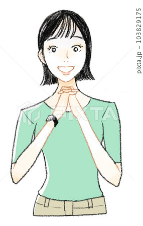 手を組む若い女性 手描きイラスト 103829175