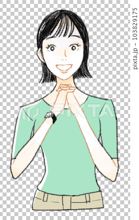 手を組む若い女性 手描きイラスト 103829175